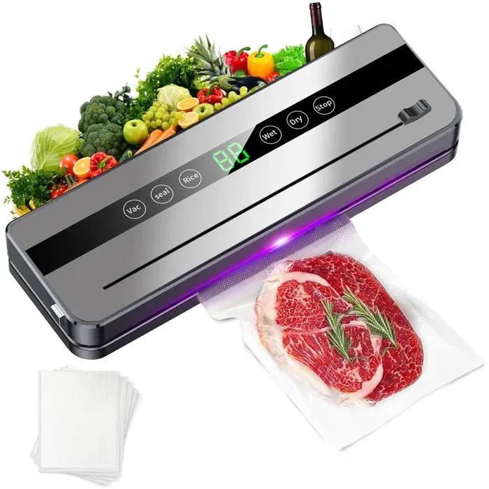 Machine sous vide Alimentaire - Appareil de Mise Sous Vide - 5 Modes - 65 KPA - Coupeur Intégré - avec Sac Alimentaire Sous Vide