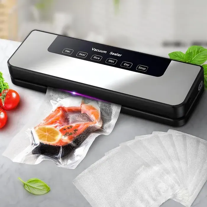 Machine Sous Vide Alimentaire Automatique Appareil Scellage Air pour Aliments Secs et Humides Conservation avec 10 Sacs Inclus