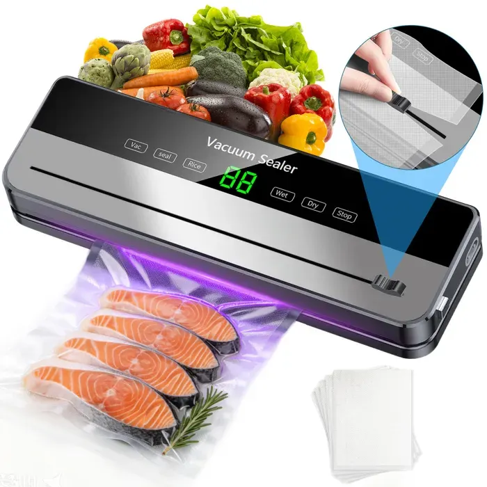 Machine sous vide Alimentaire Avec 5 modes - Coupeur Intégré - 65kPa -10 Sacs - Amovible et lavable - Appareil de Mise Sous Vide