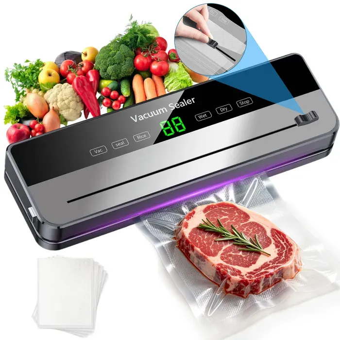 Machine sous vide Alimentaire Avec Coupeur Intégré - 5 modes - 65kPa -10 Sacs - Amovible et lavable - Aliments Secs et Humides