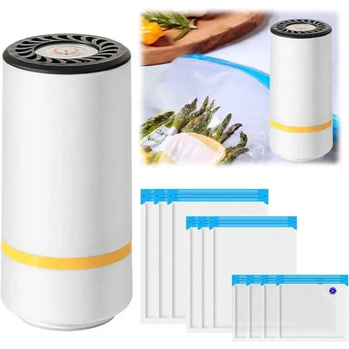 Machine Sous Vide Alimentaire Mini machine à emballer sous vide Appareil de Mise Sous Vide la Cuisine avec 10 Sacs sous Vid Label