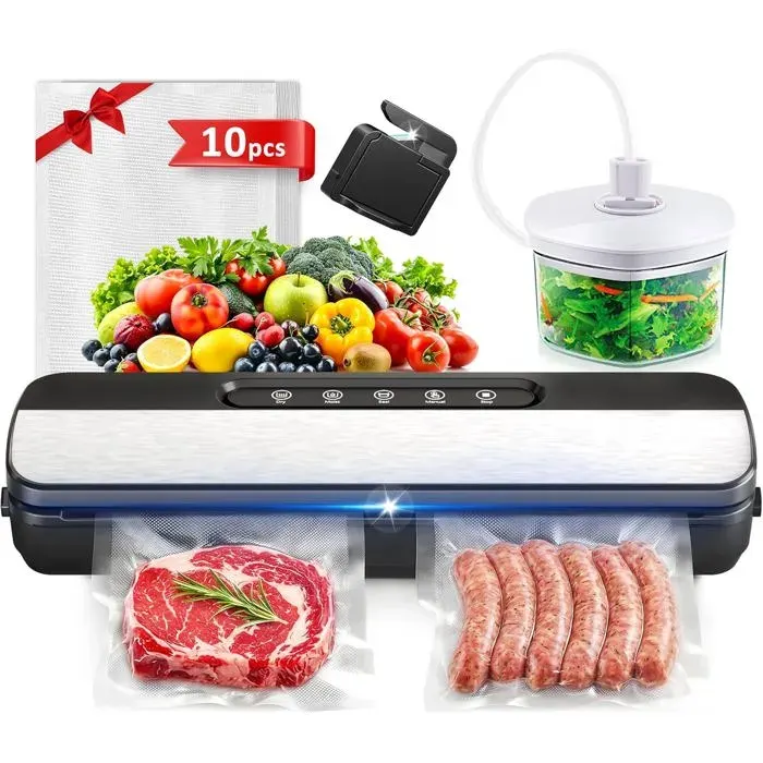 Machine sous vide alimentaire - VETOBIOL - 7-en-1 multifonction - Puissance 130W - Pression 90 Kpa - Scellage rapide