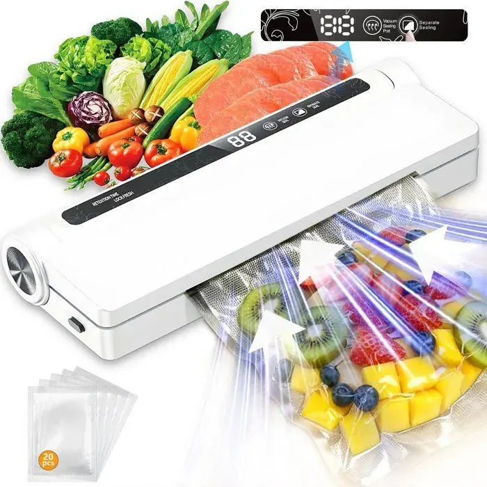 Machine Sous Vide Alimentaire60kPAforte puissance daspiration affichage numérique LED 20SacsEmballeur Cuisine et la Conservation