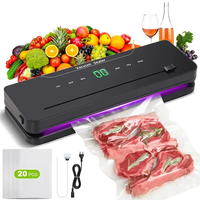 Machine Sous Vide avec Coupeur Intégré Appareil Mise Sous Vide Alimentaire avec 20 Sac Alimentaire Sous Vide avec écran LED
