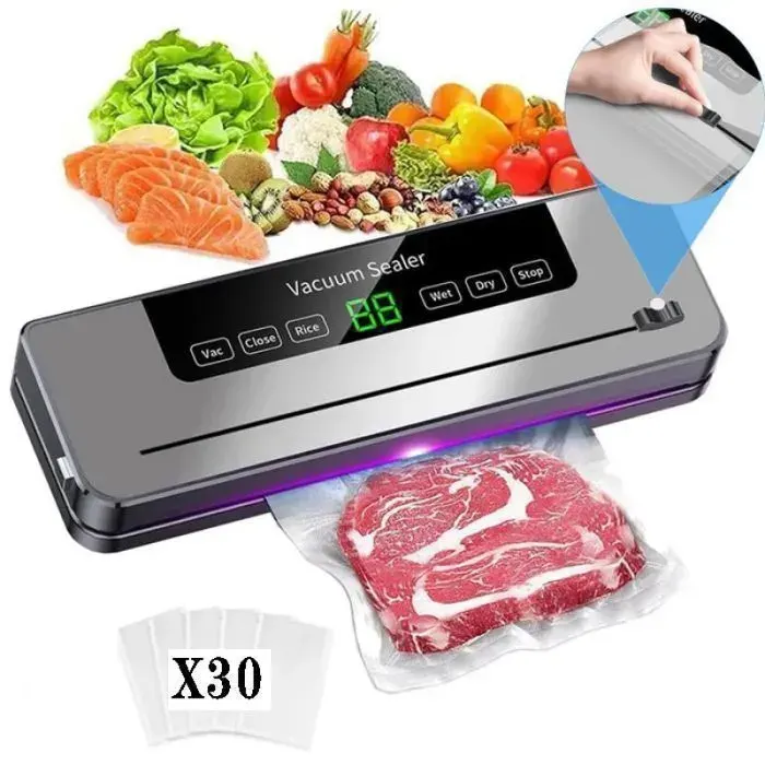 Machine Sous Vide - Emballeuse sous vide - appareils de mise sous vide 5 Fonctions - LED Voyants-avec 30 Sacs-20 × 30 cm