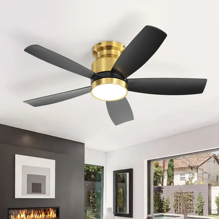Maisentiel Ventilateur de plafond 42 pouces noir et doré moteur DC réversible télécommande 3 couleurs de lumière