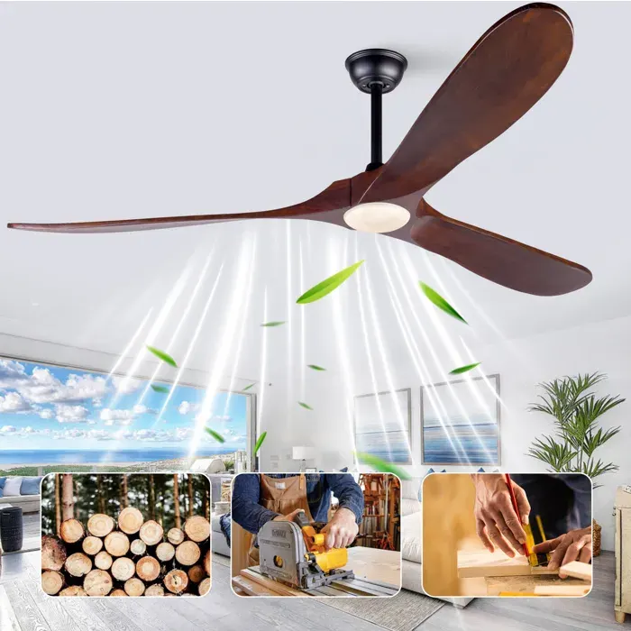 Maisentiel Ventilateur de plafond 70 pouces avec éclairage LED bois massif télécommande moteur DC silencieux