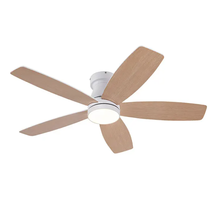 Maisentiel Ventilateur de plafond LED 42 blanc et bois naturel 5 pales télécommande 6 vitesses réversible