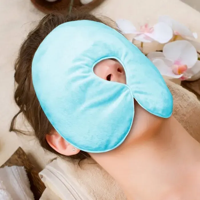 Masque visage réversible chaud/froid - 25 x 22 cm - Coussin chauffant pour le visage compatible micro-ondes - Masque pour les sinus
