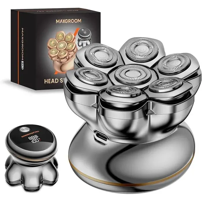 MAXGOOM 2026 Pro asoir Électrique Crâne pour Homme Édition Argent Tête Magnétique 7D Moteur 8800 tr/min Autonomie TONDEUSE A BARBE
