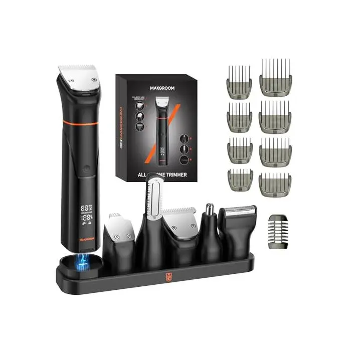 Maxgroom 6-en-1 Tondeuse Barbe Homme Rasoir Electriques Hommes avec Base de Stockage Organisée
