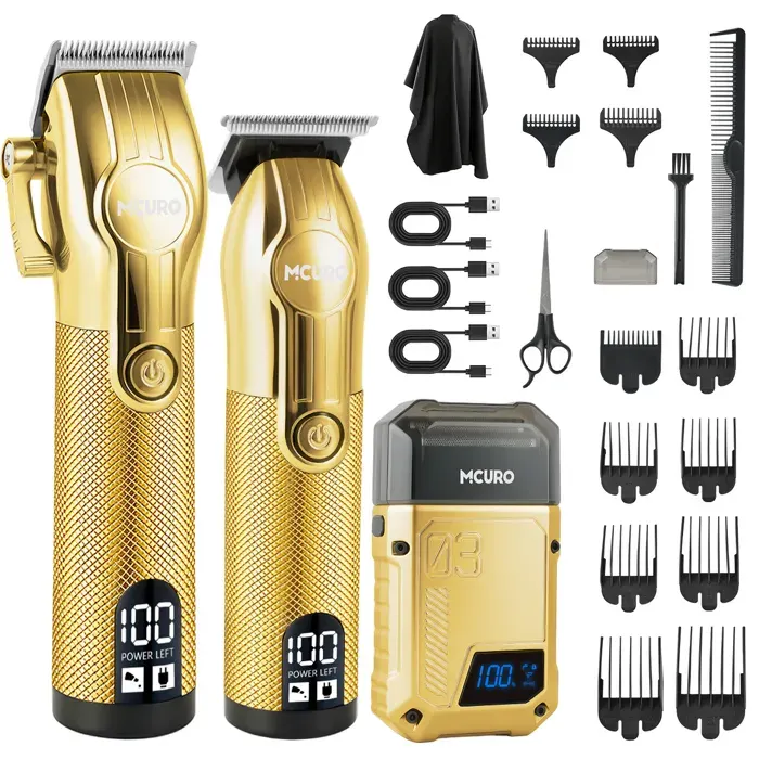 MCURO Ensemble de Tondeuse Cheveux 3 en 1 Professionnelle Sans Fil - Avec Rasoir électrique pour Homme - Ecran LED - 12 Sabots
