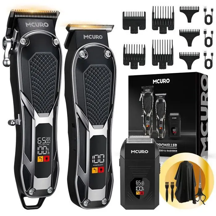 MCURO Kit Tondeuse à Cheveux Homme 3-en-1 7 Sabots Grande Tondeuse + Précision + Rasoir Étanche IPG7 pour Salon & Domicile