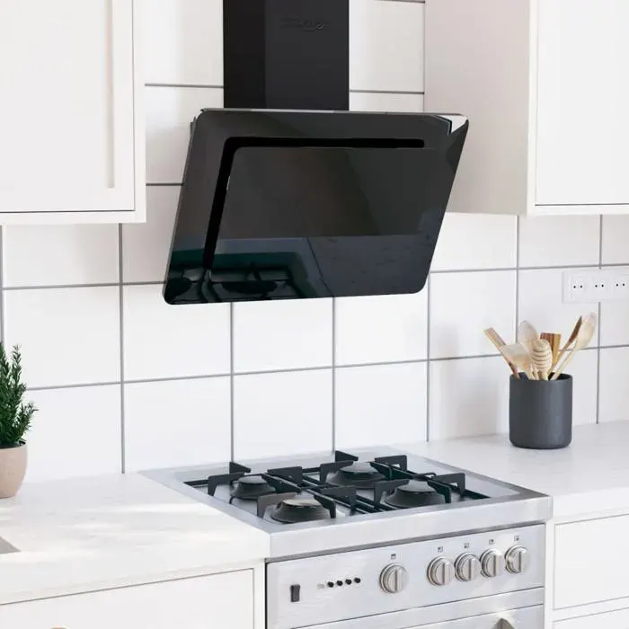 Meilleures Hotte Aspirante-Hotte de Cuisine Hotte murale 60 cm Acier inoxydable et verre trempé Noir - shop27964571