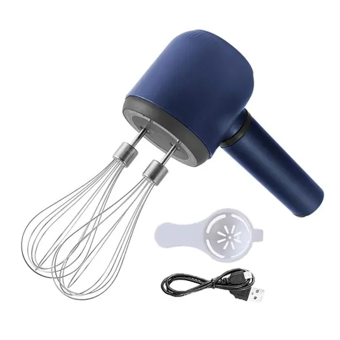 Mélangeur à Main Sans Fil Fouet Électrique à Double Bâton Mélangeur Électrique Portable Rechargeable par USB Batteur à Œufs à 3