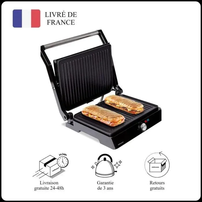 Mellerware - Gril électrique Portable Hotty! 2200W Anti-adhérent 3en1 Cuisinière Assiette Barbecue 29×46 cm Acier