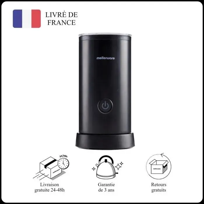 Mellerware - Mousseur à Lait Électrique Frothy! 600W 250ml 3en1 Mousse chaude/froide Café Cappuccino Chocolat Noir