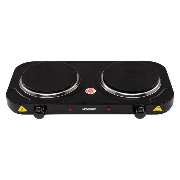 Mesko Cuisinière à Deux brûleurs Noir - 2000W - Contrôle de la température du thermostat