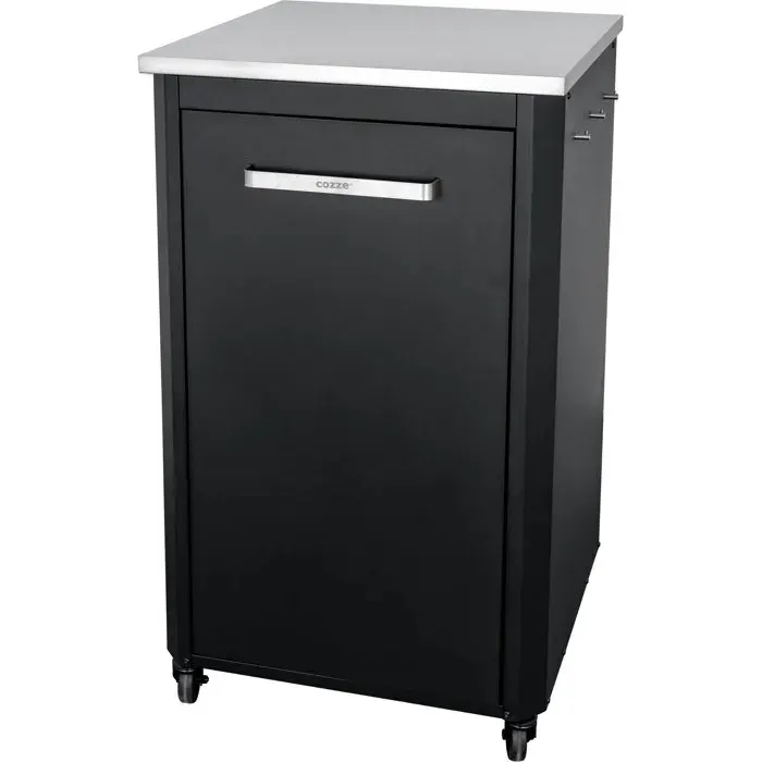 Meuble haut pour four à pizza - COZZE - 60 cm - Acier inoxydable - 1 porte + 6 crochets pour ustensile - Noir