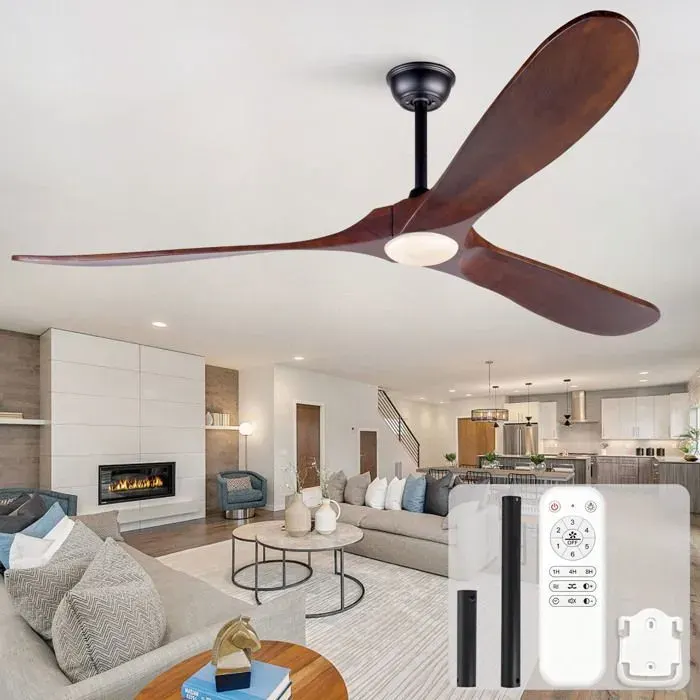 MEUBLIV Ventilateur de plafond 70 pouces avec LED télécommande 3 pales en bois 6 vitesses noir et noyer