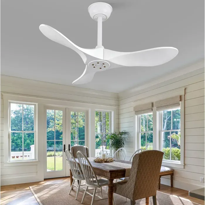 MEUBLIV Ventilateur de plafond 91 cm blanc 3 pales en bois sans éclairage télécommande 6 vitesses