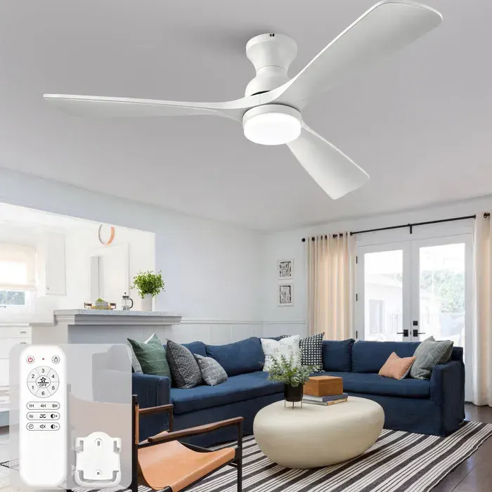 MEUBLIV Ventilateur de plafond LED blanc 132 cm 3 pales en bois télécommande 6 vitesses réversible