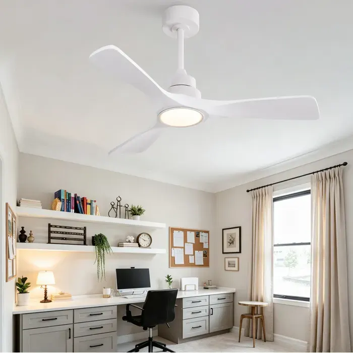 MEUBLIV Ventilateur de plafond LED blanc 42 pouces télécommande 6 vitesses réversible bois