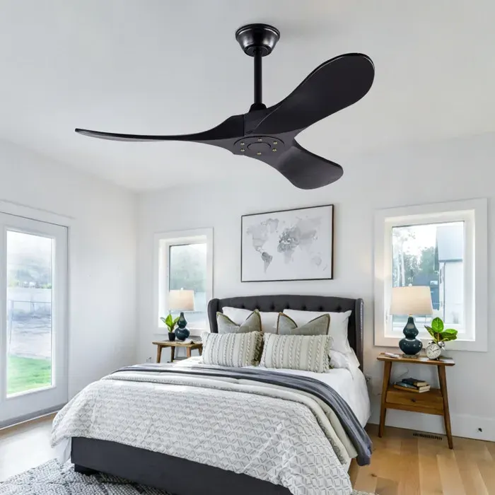 MEUBLIV Ventilateur de plafond noir 42 pouces 3 pales en bois sans lumière télécommande 6 vitesses