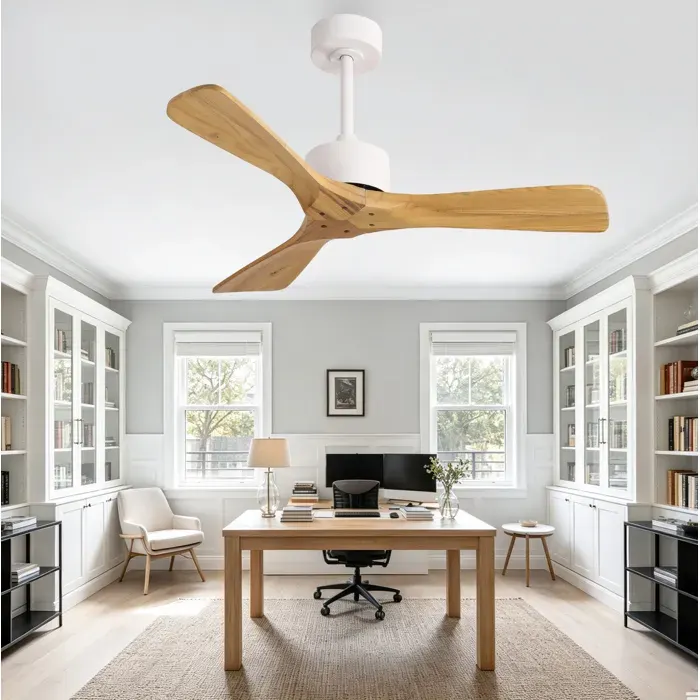 MEUBLIV Ventilateur de plafond sans lumière 42 pouces bois massif télécommande moteur DC silencieux réversible