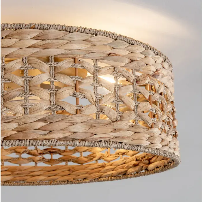 MEULVA Plafonnier ventilateur 50 cm en rotin naturel ajouré 4 douilles E26 6 vitesses télécommande