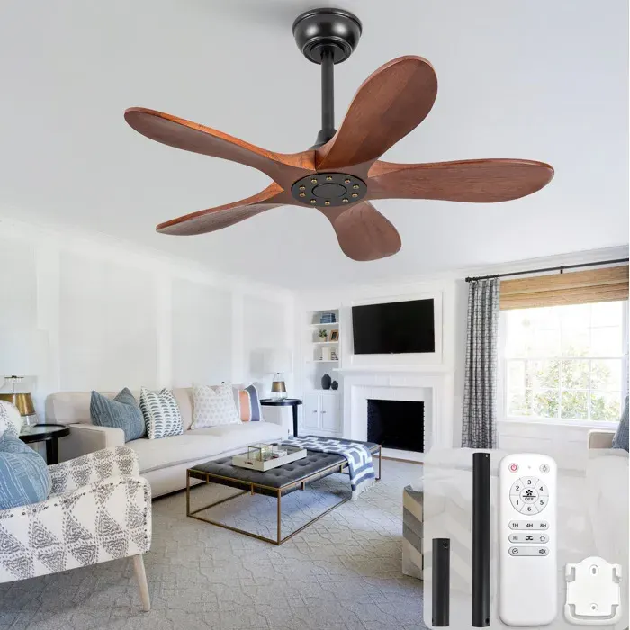 MEULVA Ventilateur de plafond sans lumière 36 pouces 5 pales en bois 6 vitesses télécommande réversible