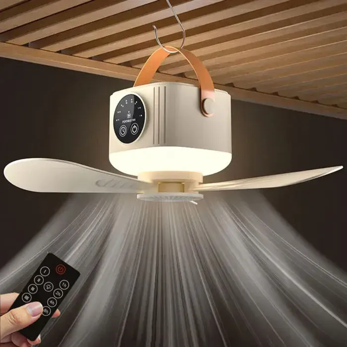 MHY® Ventilateur de plafond avec lumière et télécommande petit ventilateur de plafond portable à LED 4 vitesses de vent minuterie