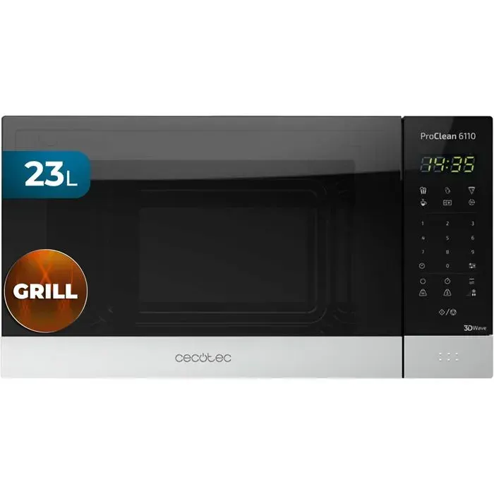 Micro-ondes grill noir - Cecotec - 23 L - 800 W - Grill 1000 W - Technologie 3DWave - Revêtement Ready2Clean - Écran LED