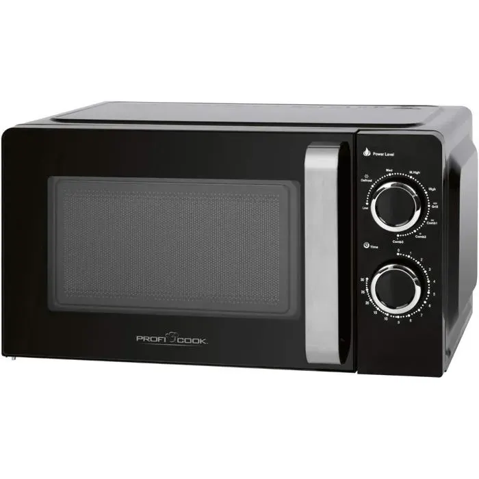 Micro-ondes grill noir en acier inoxydable - Bomann - 17 L - 700 W - 6 niveaux de puissance - Minuterie 30 min