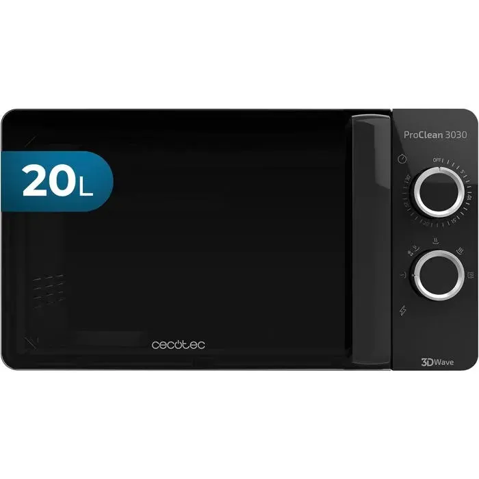 Micro-ondes noir 20 L - Cecotec - Revêtement Ready2Clean - 700 W - 6 niveaux de puissance - Minuterie 30 minutes
