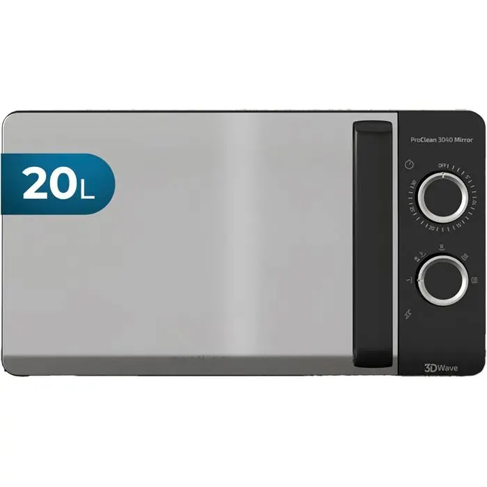 Micro-ondes noir à effet miroir - Cecotec - Proclean 3040 - 20 L - Ready2Clean - 700 W - 6 niveaux de puissance