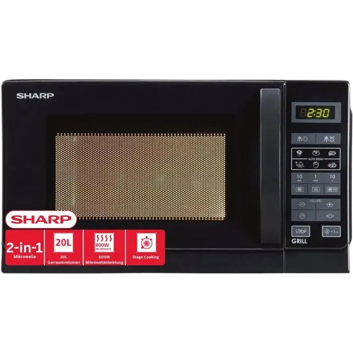 Micro-ondes noir avec grill - SHARP - 20 l - Puissance micro-ondes 800 W - Puissance de grill 1000 W