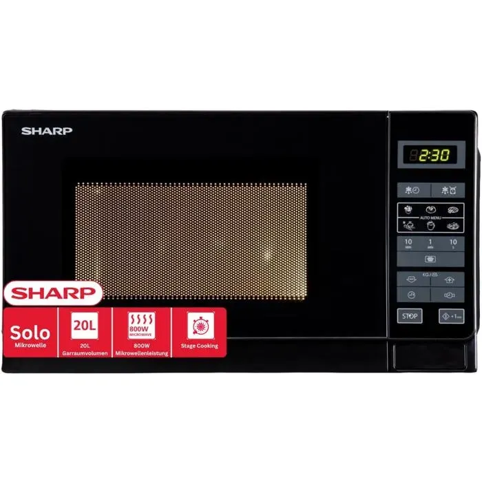 Micro-ondes noir - SHARP - R242BKW - 800 W - 20 l - Fonction gril - 11 niveaux de puissance - 8 programmes automatiques — coloris Noire