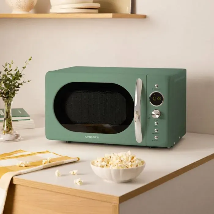 Micro-ondes rétro - CREATE - 20L - Gril numérique 900W - Plateau 245 mm - 3 programmes préréglés - 9 menus préinstallés