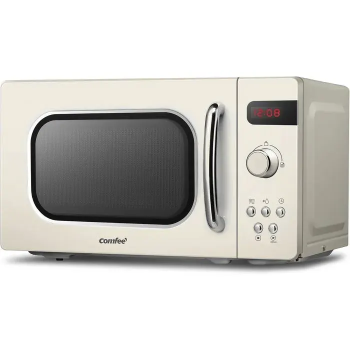 Micro-ondes rétro crème - Comfee - 20 L - 800 W - 8 menus préréglés - 5 niveaux de puissance - Cuisson express 30 s