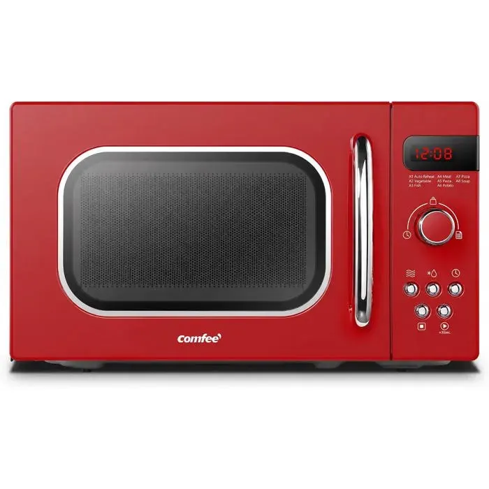 Micro-ondes rétro rouge - COMFEE - CMSRO 20DI RD - 20 l - 800 W - 8 programmes automatiques - 5 niveaux de puissance