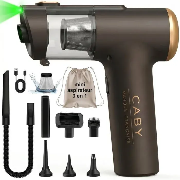 Mini Aspirateur sans Fil Puissant 3 en 1 Mini Souffleur sans Fil et Gonfleur - Aspirateur Voiture avec Détecteur de Poussières