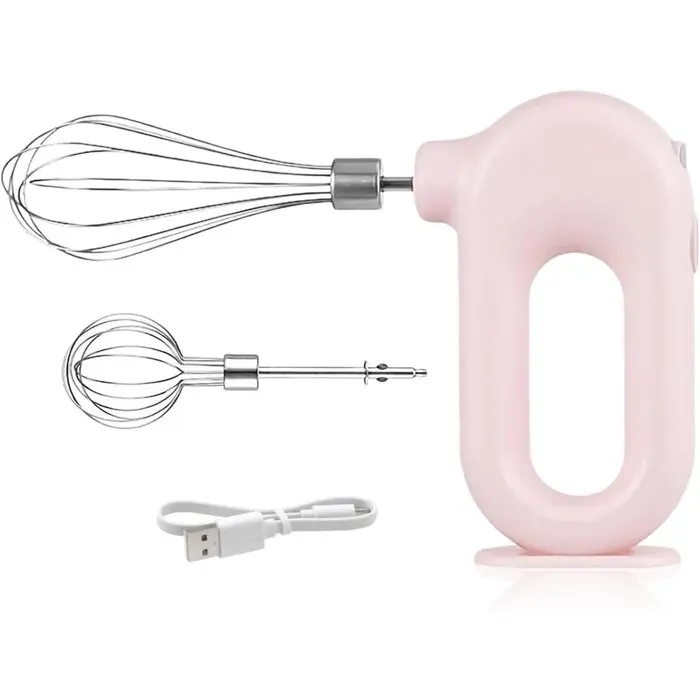Mini batteur à œufs électrique portable sans fil avec fonction de chargement USB (rose)