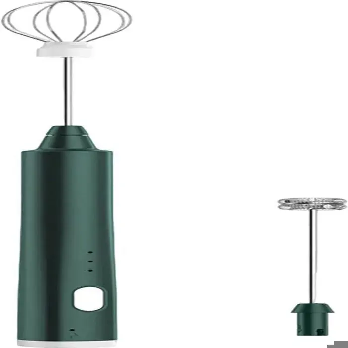 Mini batteur électrique sans fil – 3 modes – Mousseur à café et fouet – Multifonctionnel – Avec 2 fouets – Vert foncé