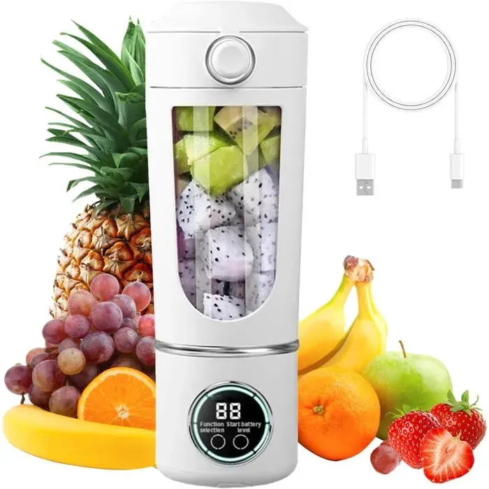 Mini Blender 700 ml 12 Lames Inox Affichage Numérique USB Rechargeable Extracteur de Jus Pour Smoothies et Shakes Portable