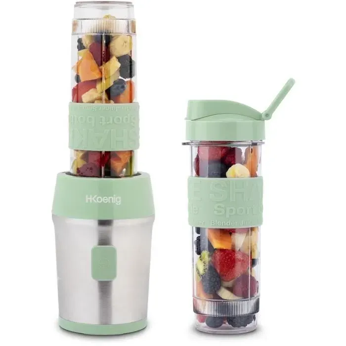 Mini blender - H.KOENIG - SMOO18 - 300 W - 570 mL - Vert pastel - 2 gourdes incluses - Sans BPA