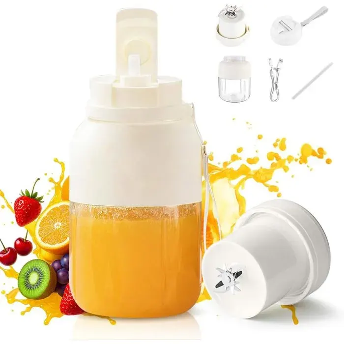 Mini Blender Portable 1300 ml 38 Lames Inox USB Rechargeable Pour Milk-Shakes Smoothies Jus de Fruits Avec Couvercle Voyage