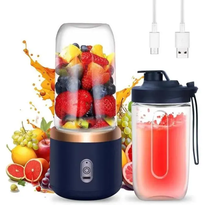 Mini blender portable 400 ml rechargeable par USB avec 6 lames idéal pour les smoothies les jus