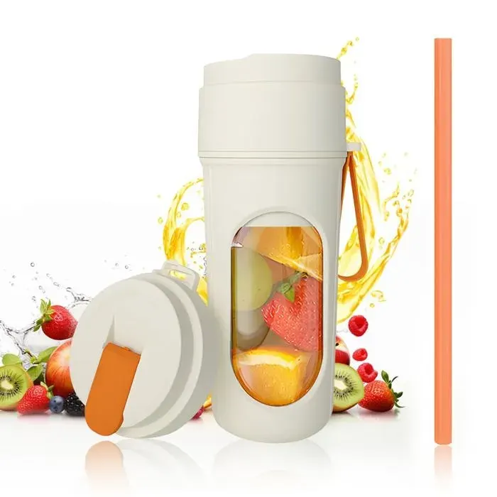 Mini blender portable 450ml USB 12 lames sans BPA beige pour smoothies QIEDOVIEY