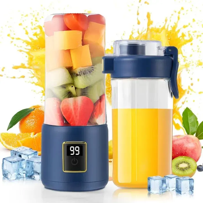 Mini blender portable - Belle commode - 12 lames - Bleu foncé - Capacité 500 ml - Dimensions 175x95x205 cm